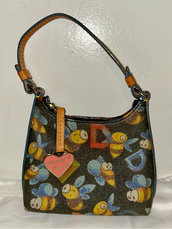 Dooney & Bourke Handbags - Dooney & Bourke Black Bee Print Mini Shoulder Bag with Tan Trim